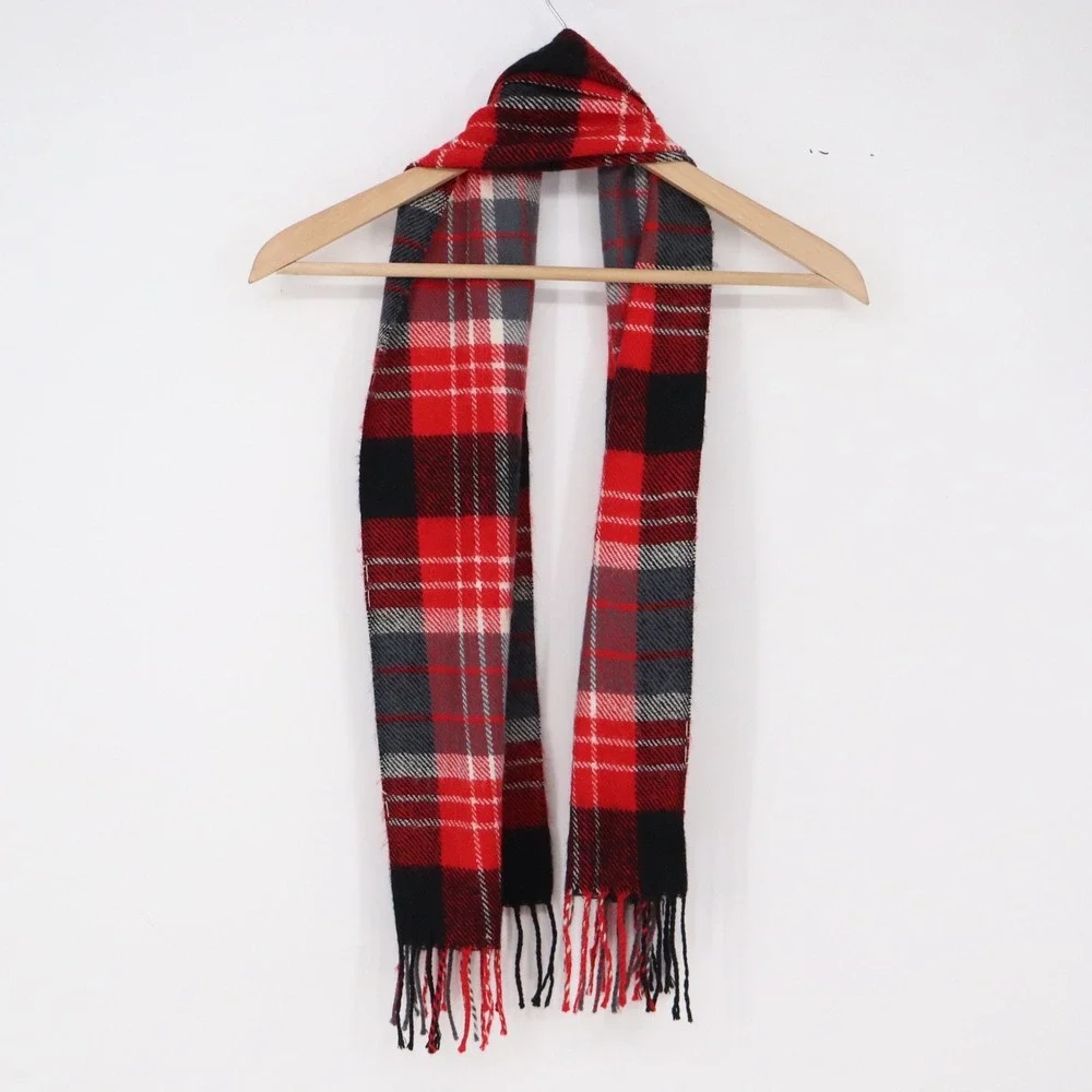 Unbranded Scarf Unisex One Size Plaid Red Black Gray Fringed Excellent